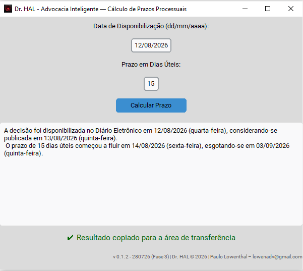 Tela do Dr. HAL – Prazos